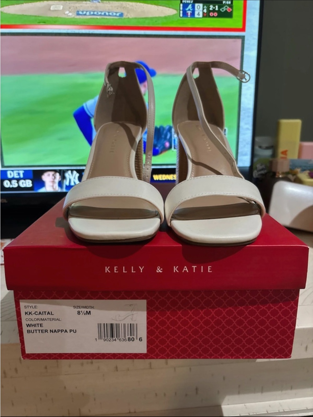 Kelly & Katie White Open-Toe Ankle-Strap Heels